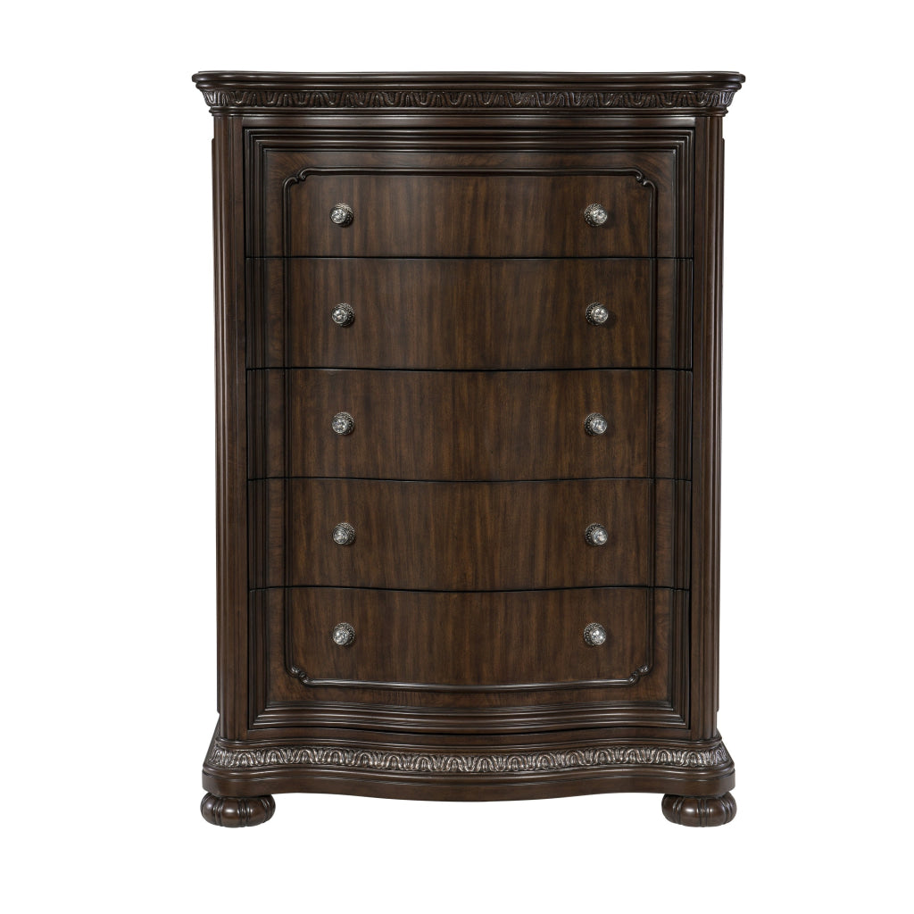 Joni 58 Inch Tall Dresser Chest 5 Drawers Faux Crystal Knobs Dark Brown By Casagear Home BM314556