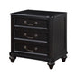 Vix 27 Inch Nightstand 3 Drawers Molded Design Pewter Drop Handles Black By Casagear Home BM314558