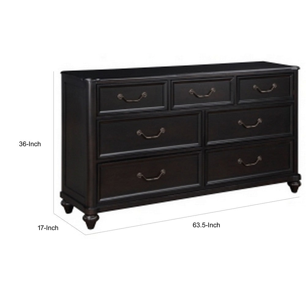 Vix 64 Inch Wide Dresser 7 Molded Trim Drawers Pewter Drop Handles Black By Casagear Home BM314559