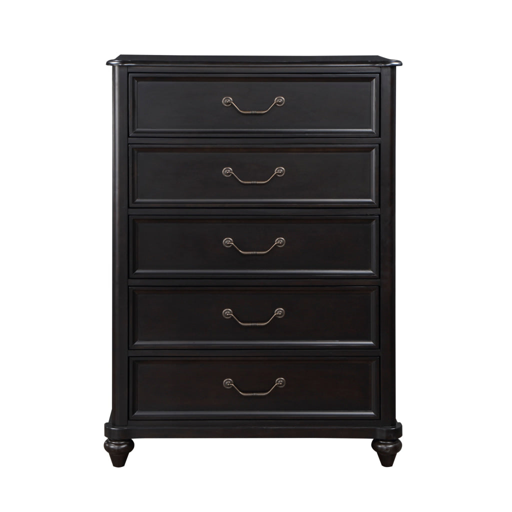 Vix 51 Inch Tall Dresser Chest 5 Drawers Pewter Drop Handles Black By Casagear Home BM314560