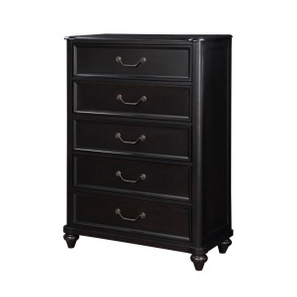 Vix 51 Inch Tall Dresser Chest 5 Drawers Pewter Drop Handles Black By Casagear Home BM314560