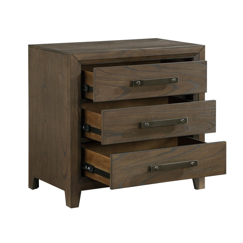 Wyn 27 Inch Nightstand 3 Drawers Nickel Handles Brushed Walnut Brown By Casagear Home BM314561