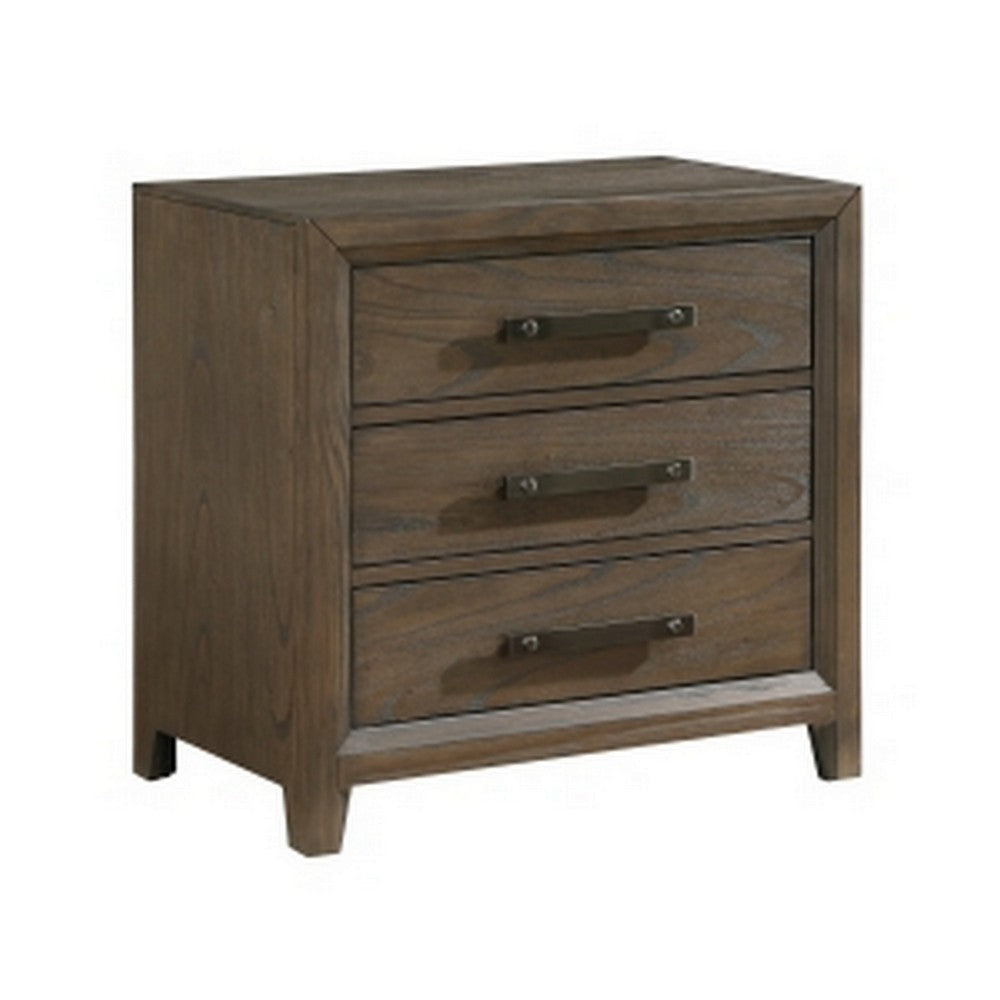 Wyn 27 Inch Nightstand 3 Drawers Nickel Handles Brushed Walnut Brown By Casagear Home BM314561