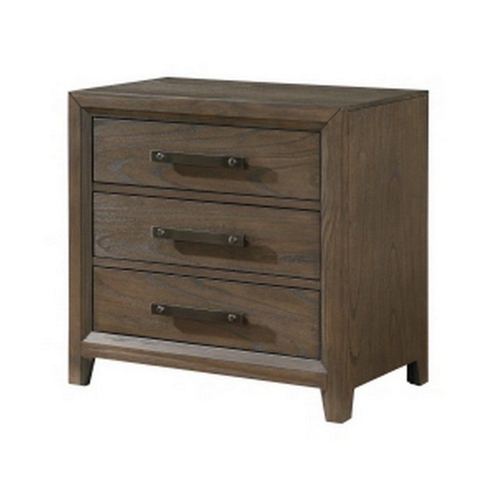 Wyn 27 Inch Nightstand 3 Drawers Nickel Handles Brushed Walnut Brown By Casagear Home BM314561