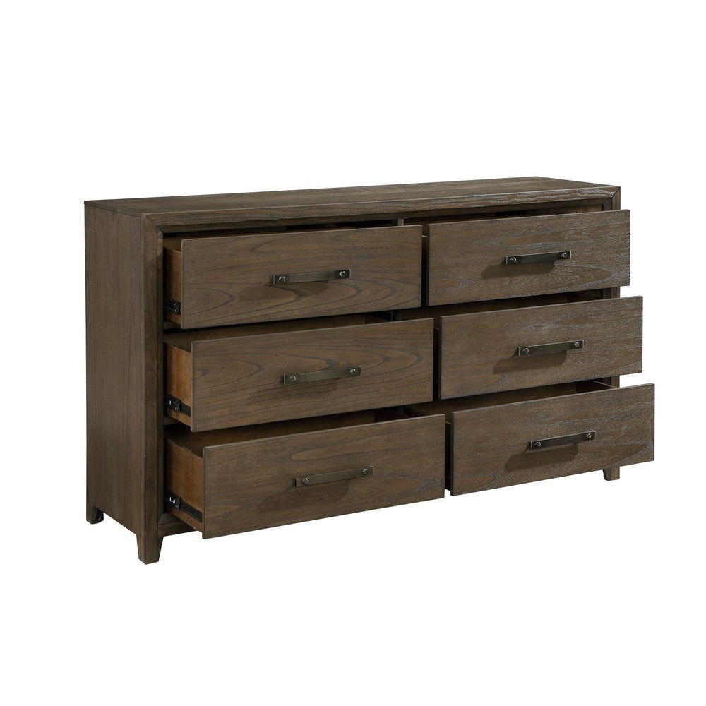 Wyn 62 Inch Wide Dresser 6 Drawers Nickel Handles Brushed Walnut Brown By Casagear Home BM314562