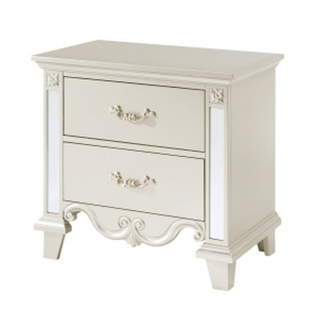 Xeni 28 Inch Nighstand 2 Drawers Scrolled and Mirror Accent Champagne By Casagear Home BM314564