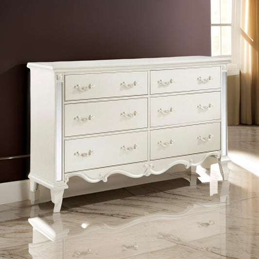 Xeni 66 Inch Wide Dresser 6 Drawers Scrolled Mirror Accent Champagne By Casagear Home BM314565