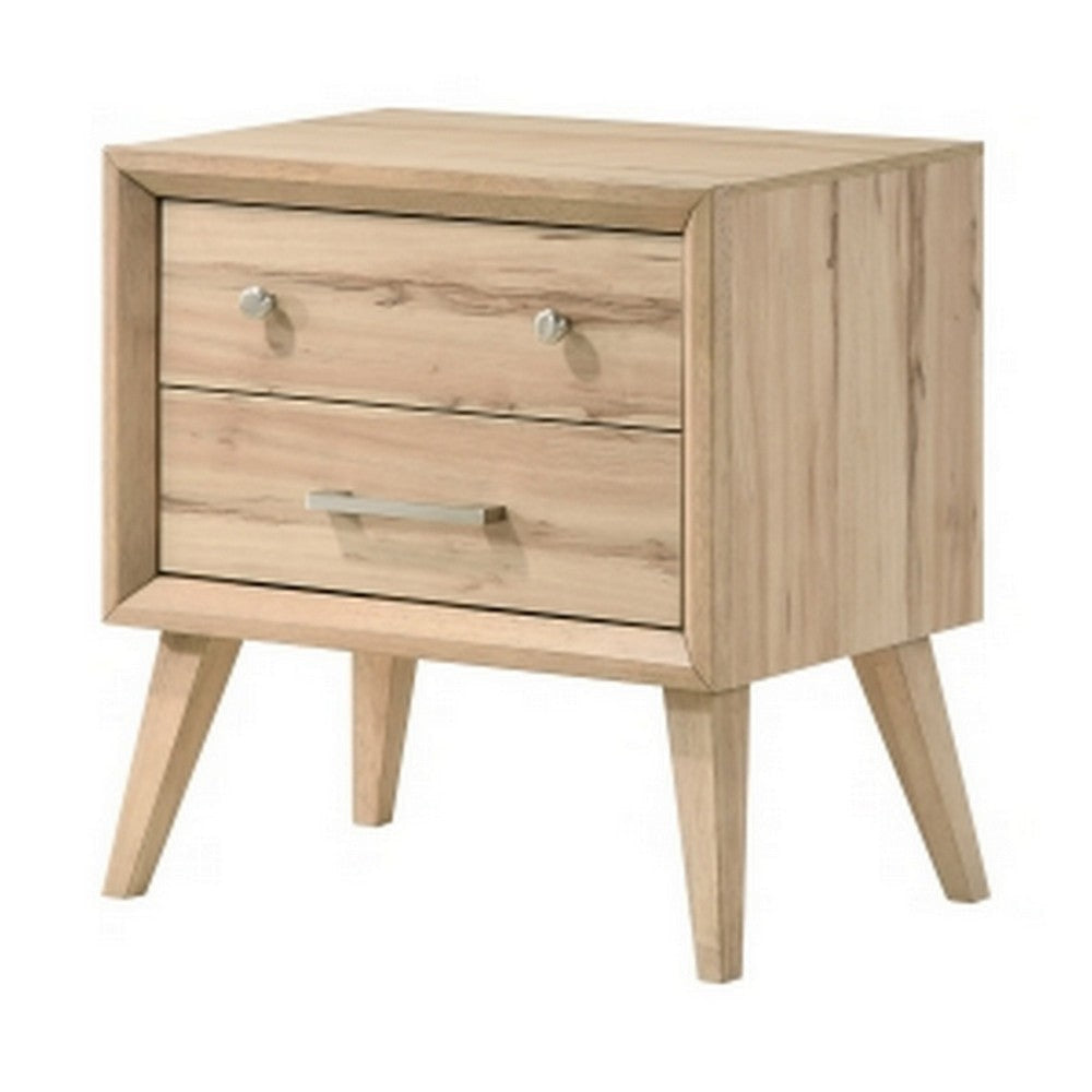 Kali 27 Inch Nightstand 2 Drawers Nickel Handles Oak Brown Solid Wood By Casagear Home BM314566