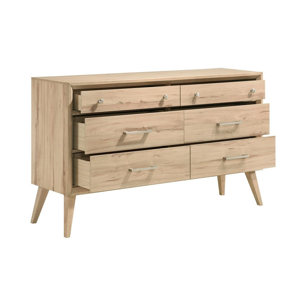 Kali 60 Inch Wide Dresser 6 Drawers Nickel Handles Oak Brown Solid Wood By Casagear Home BM314567