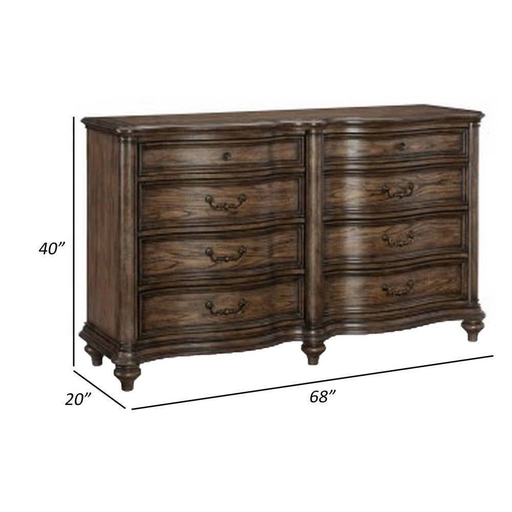 Deborah 68 Inch Dresser 8 Drawers Knobs and Drop Handles Brown Wood By Casagear Home BM314570