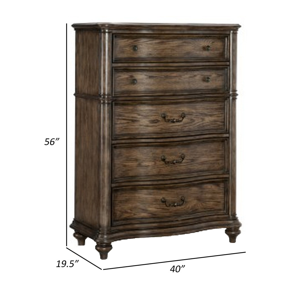 Deborah 56 Inch Tall Dresser Chest 5 Drawers Drop Handles Brown Wood By Casagear Home BM314571