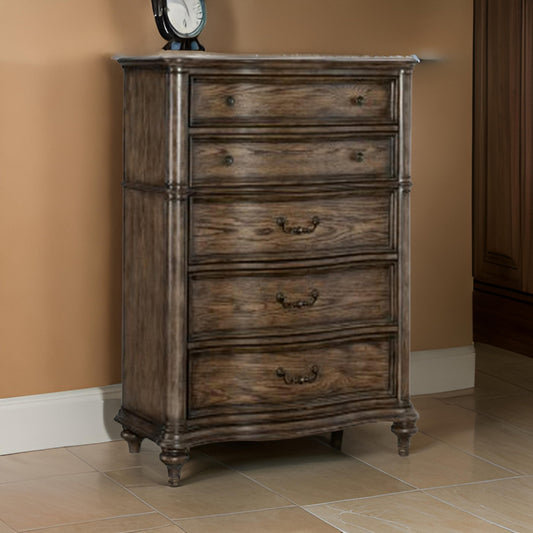 Deborah 56 Inch Tall Dresser Chest 5 Drawers Drop Handles Brown Wood By Casagear Home BM314571