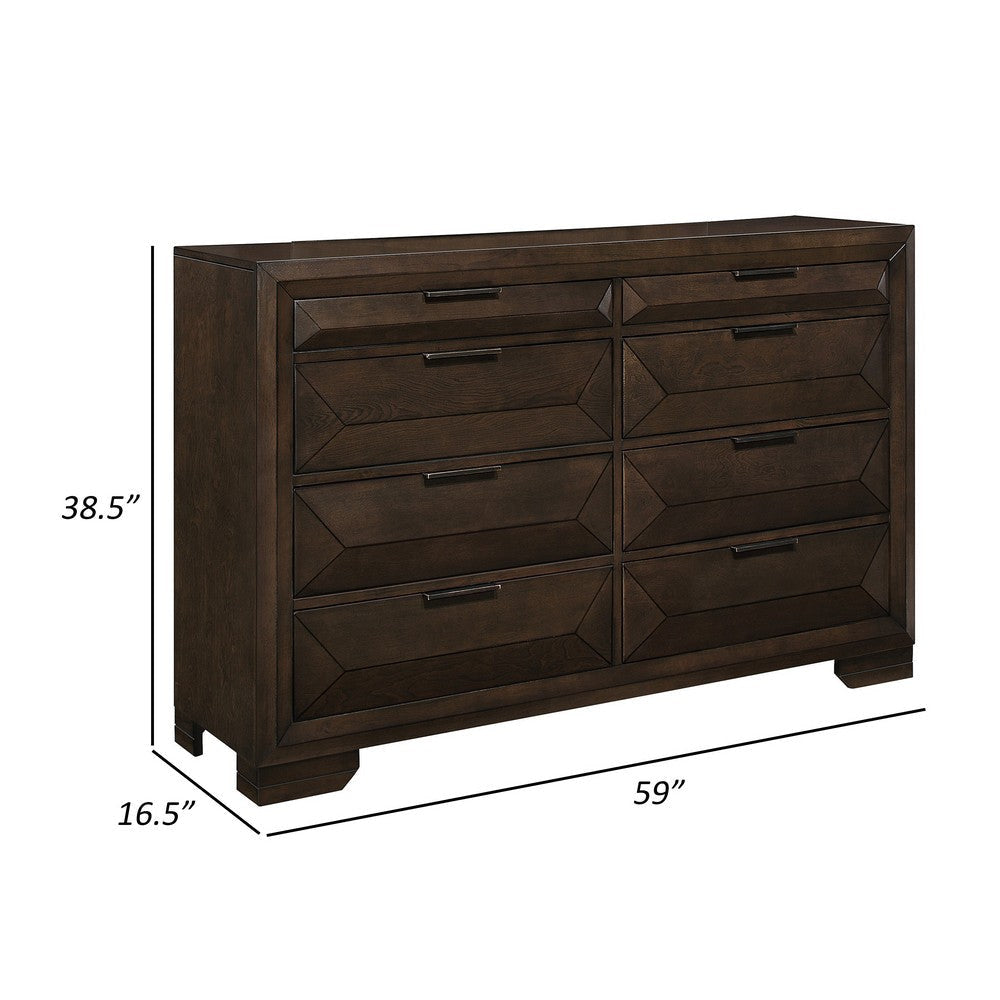 Amelie 59 Inch Dresser 8 Drawers Bronze Handles Warm Espresso Brown Wood By Casagear Home BM314578