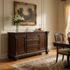 Hilton 66 Inch Buffet Console, 3 Drawers, 2 Cabinets, Cherry Brown and Gold By Casagear Home