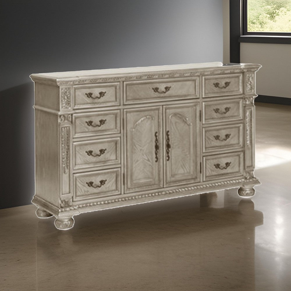 Lumi 68 Inch Dresser 9 Drawers 1 Cabinet Platinum Gold Wood Finish By Casagear Home BM314585