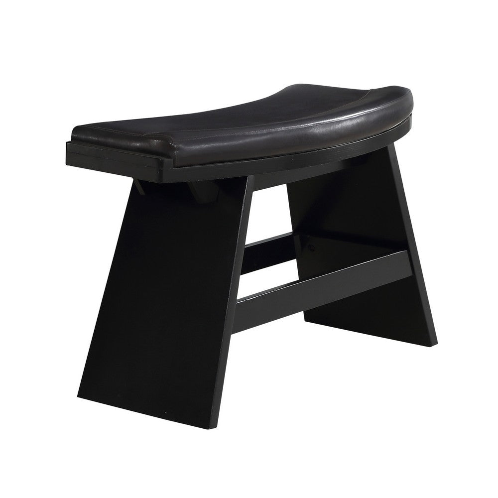 Elsaa 31 Inch Bar Height Bench Black Faux Leather Upholstery Solid Wood By Casagear Home BM314589