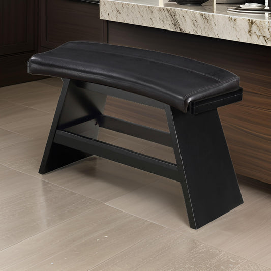 Elsaa 31 Inch Bar Height Bench, Black Faux Leather Upholstery, Solid Wood By Casagear Home