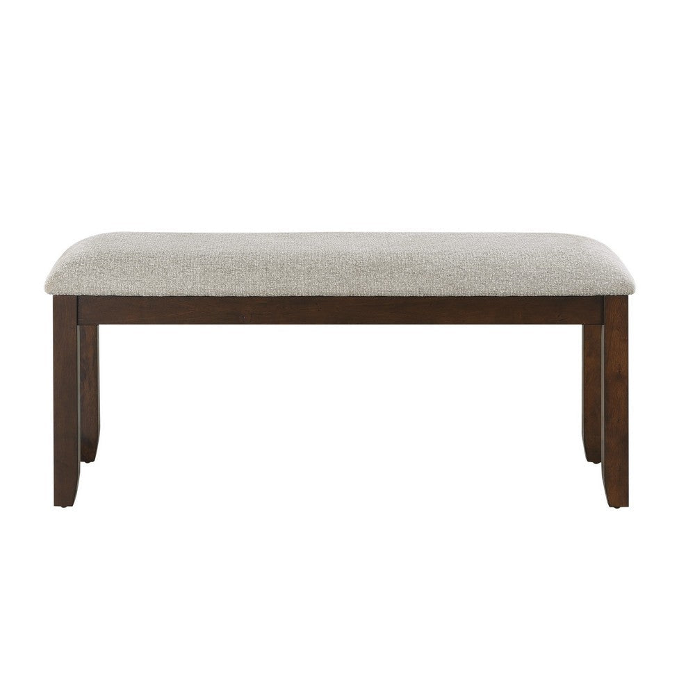 Humpty 43 Inch Bench Gray Polyester Upholstery Cherry Brown Solid Wood By Casagear Home BM314591