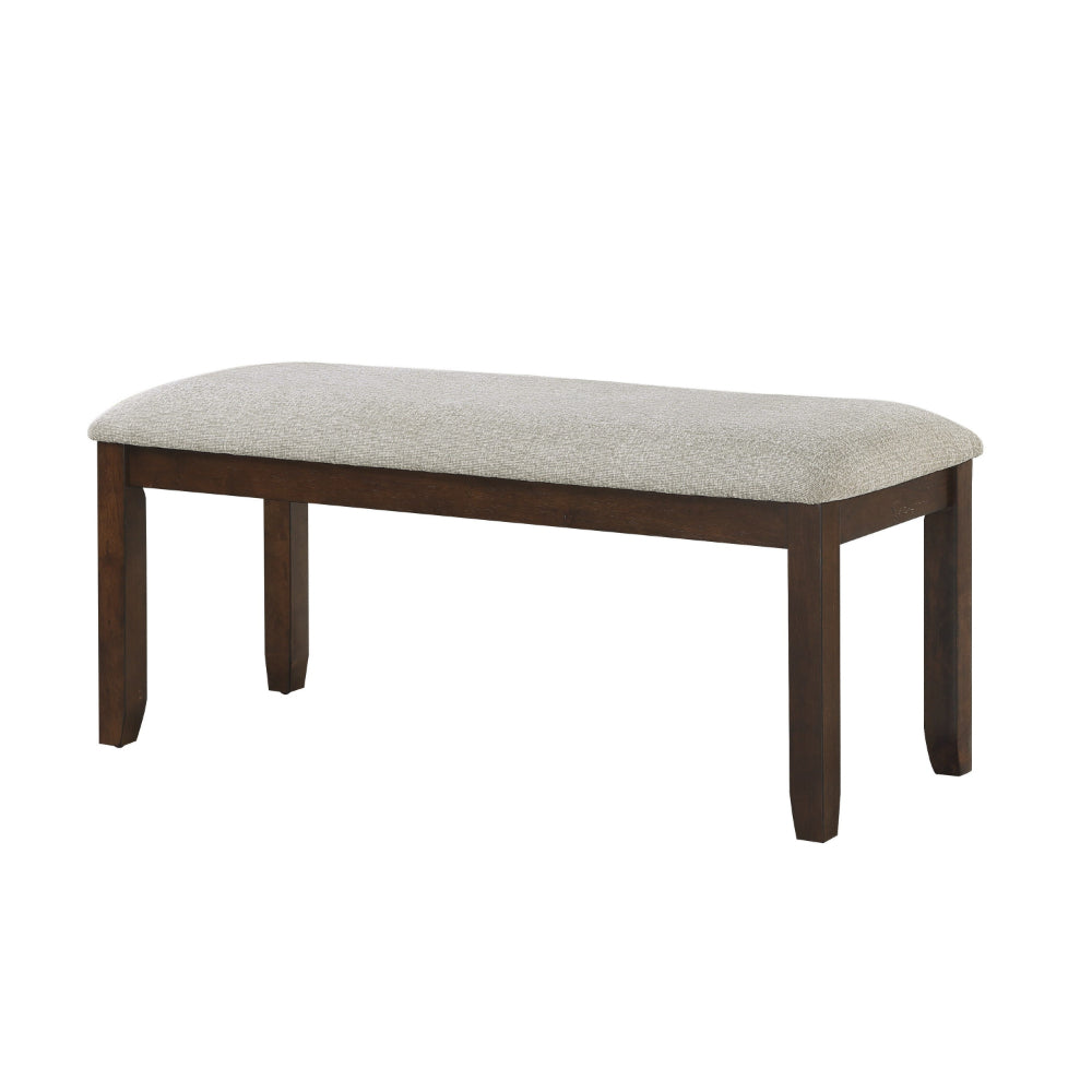 Humpty 43 Inch Bench, Gray Polyester Upholstery, Cherry Brown Solid Wood By Casagear Home