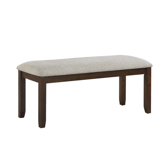Humpty 43 Inch Bench, Gray Polyester Upholstery, Cherry Brown Solid Wood By Casagear Home