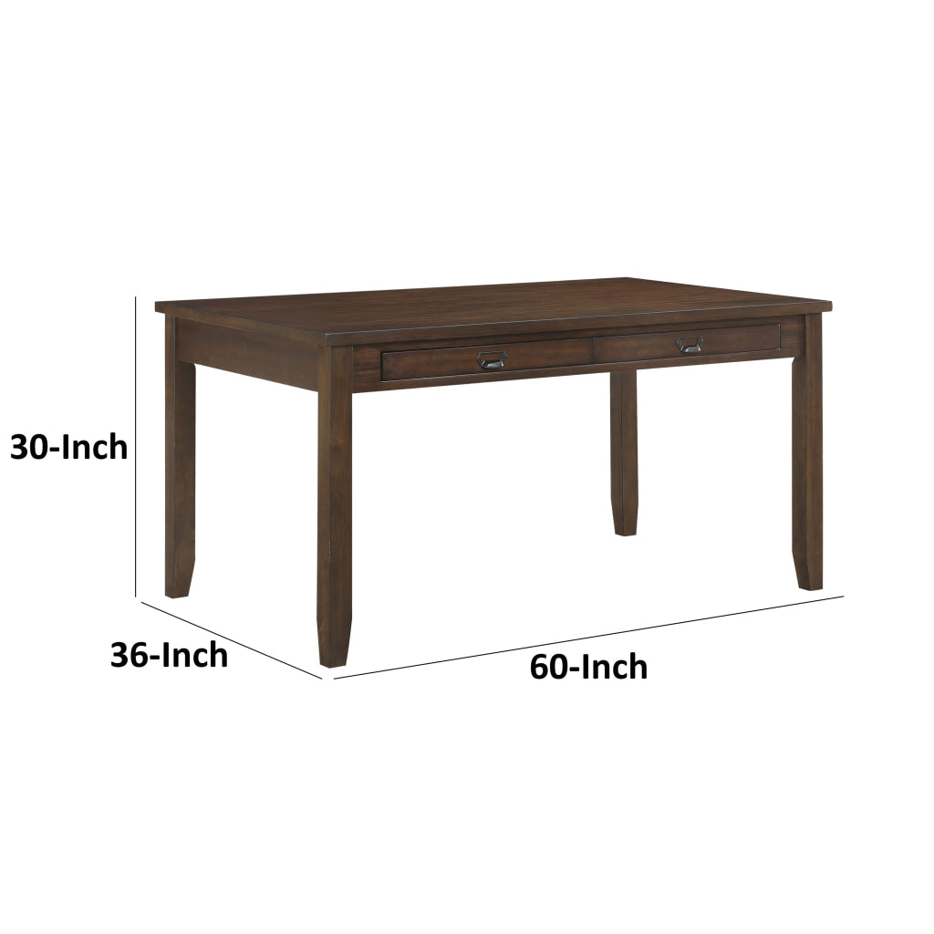 Humpty 60 Inch Dining Table Rectangular Top 2 Drawers Cherry Brown Wood By Casagear Home BM314592