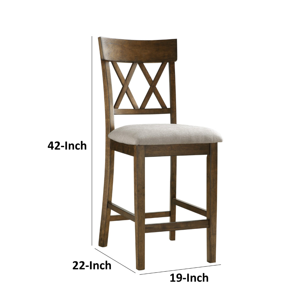 Carl 26 Inch Counter Height Chair, Polyester Seat, X Back, Brown, Set of 2 By Casagear Home