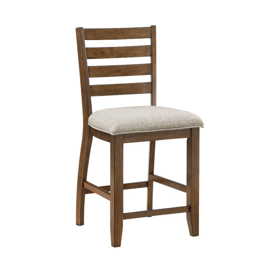 Trea 26 Inch Counter Height Chair, Ladder Back, Polyester, Cherry, Set of 2 By Casagear Home