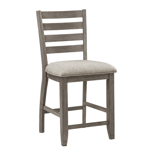 Trea 26 Inch Counter Height Chair, Ladder Back, Polyester, Gray Wood, Set of 2 By Casagear Home
