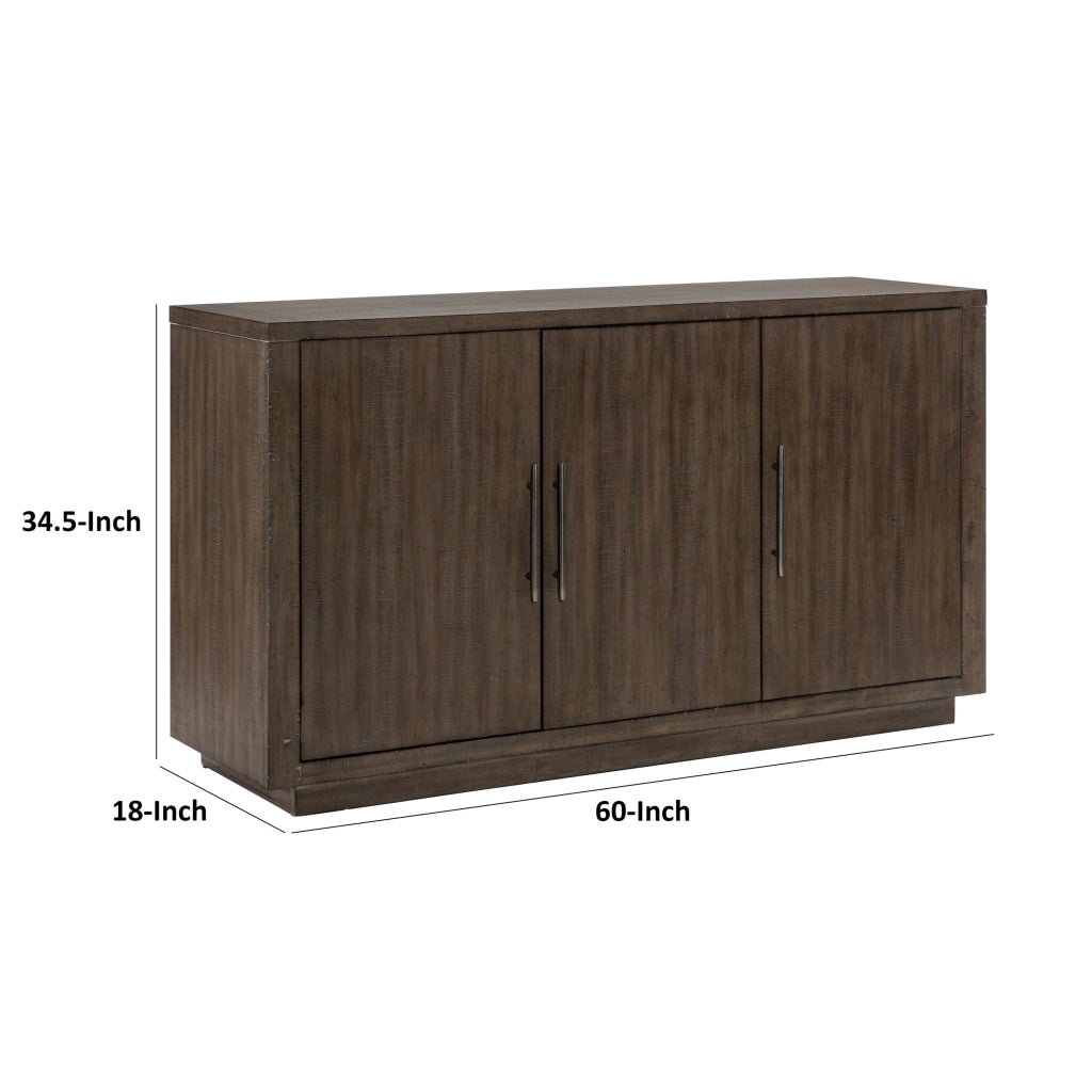 Olia 60 Inch Sideboard Buffet Server 3 Cabinets Adjustable Shelves Brown By Casagear Home BM314603