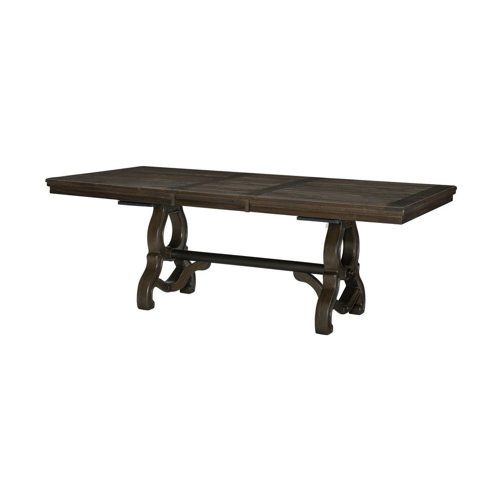 Vill 68-86 Inch Dining Table Extension Leaf Metal Braces Brown Solid Wood By Casagear Home BM314606