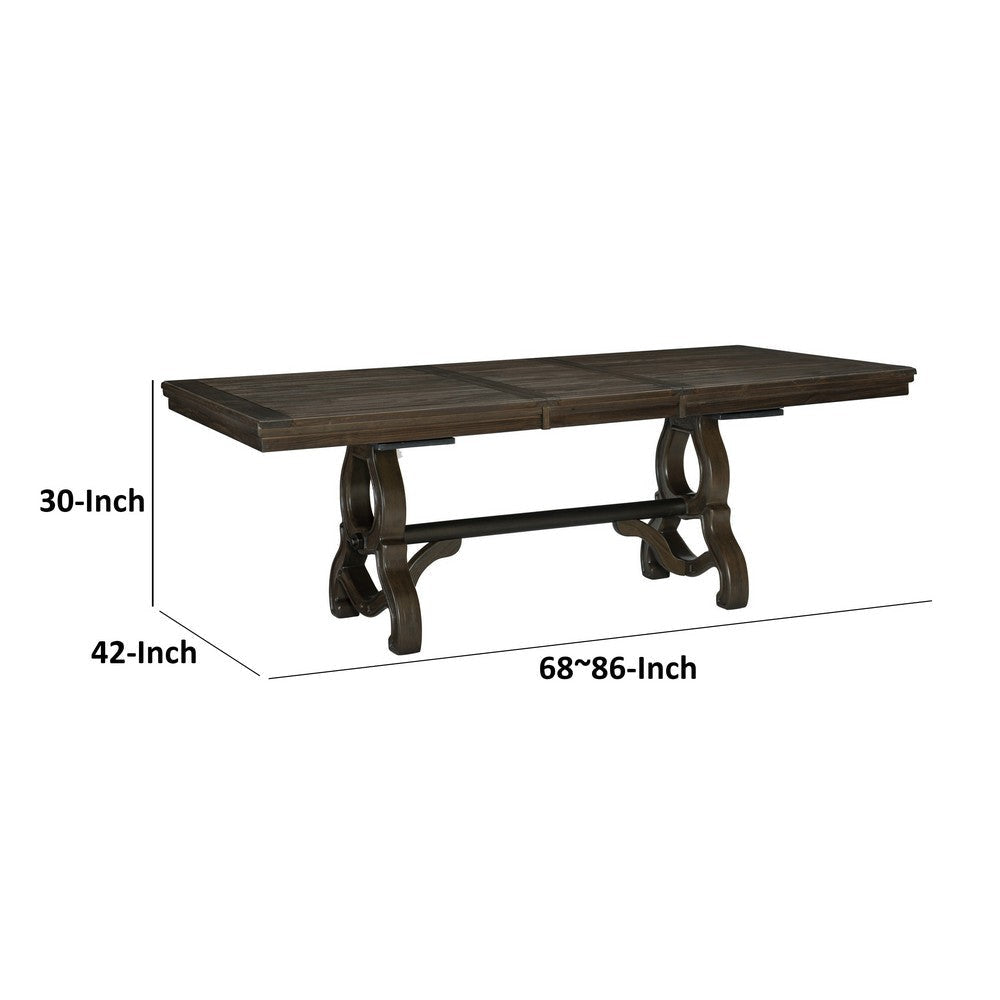 Vill 68-86 Inch Dining Table Extension Leaf Metal Braces Brown Solid Wood By Casagear Home BM314606