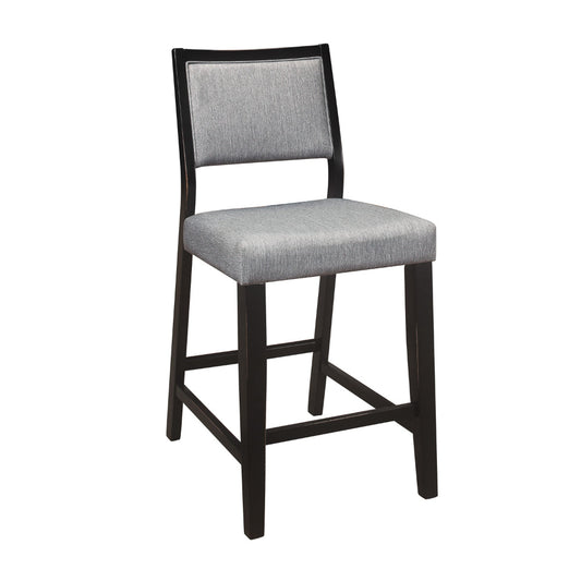 Tim 23 Inch Counter Height Chair, Gray Polyester Upholstery, Black, Set of 2 By Casagear Home