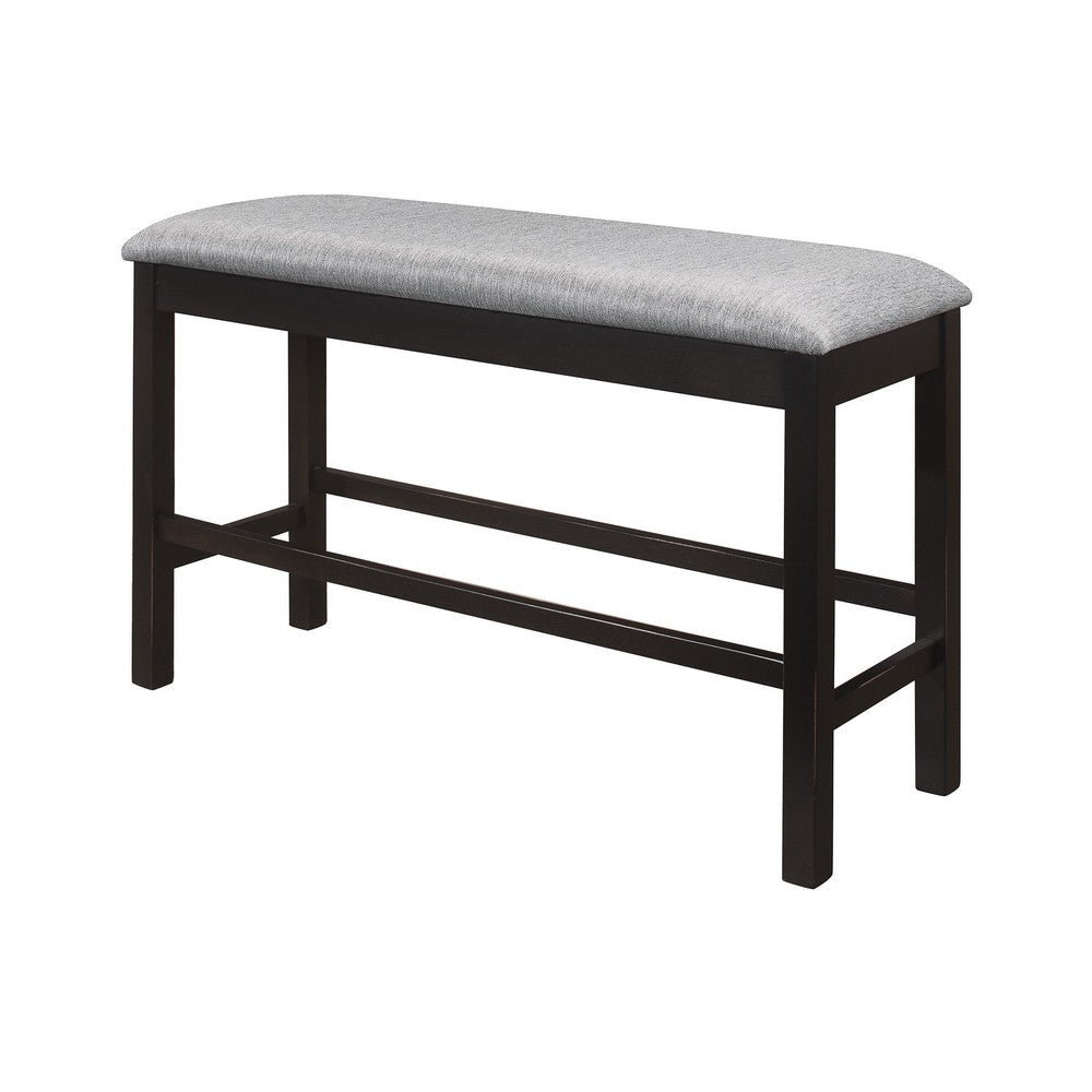 Tim 42 Inch Counter Height Bench Gray Polyester Upholstery Black Wood By Casagear Home BM314615