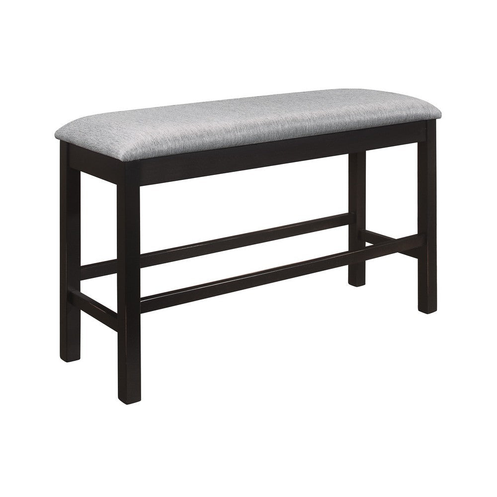 Tim 42 Inch Counter Height Bench Gray Polyester Upholstery Black Wood By Casagear Home BM314615