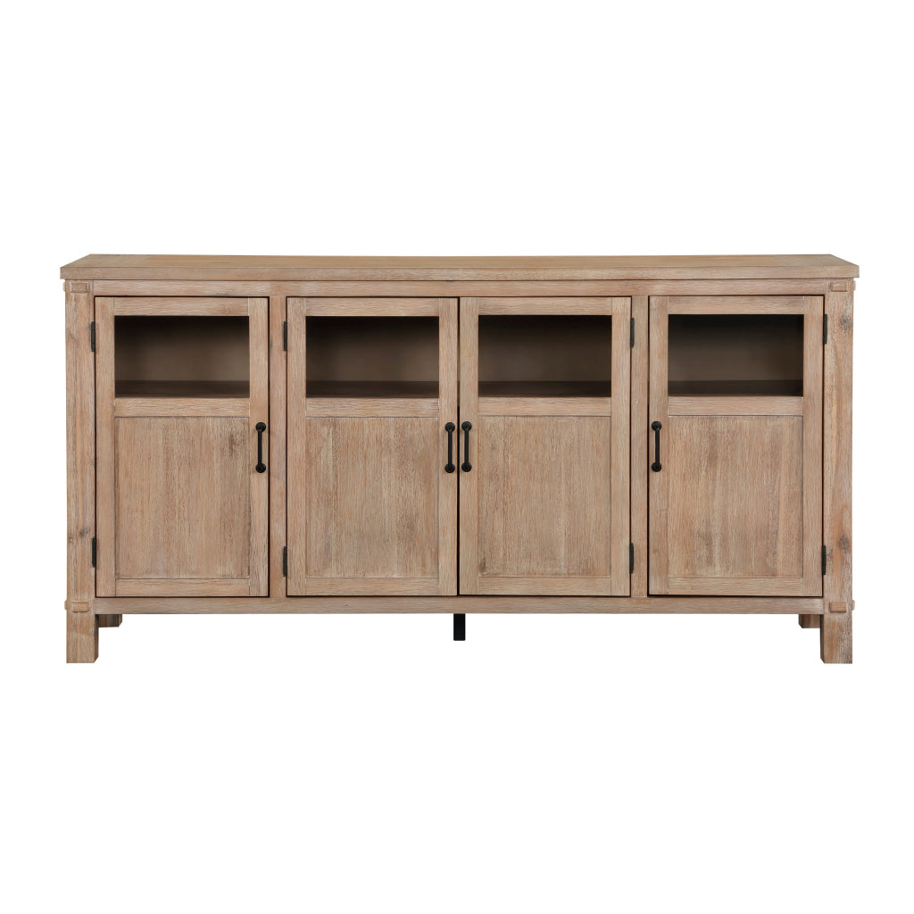 Deen 75 Inch Sideboard Buffet Server 3 Cabinets 4 Doors Brown Wood By Casagear Home BM314618