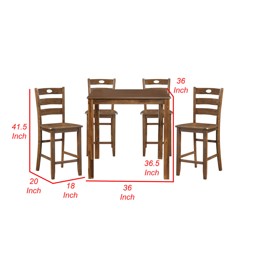 Tori 5 Piece Counter Height Dining Set Square Table and 4 Chairs Brown By Casagear Home BM314619