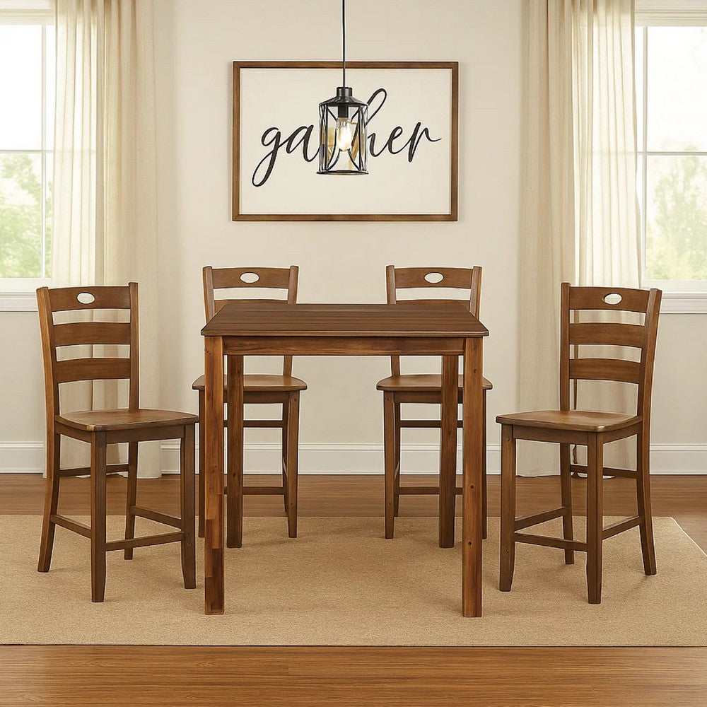 Tori 5 Piece Counter Height Dining Set, Square Table and 4 Chairs, Brown By Casagear Home