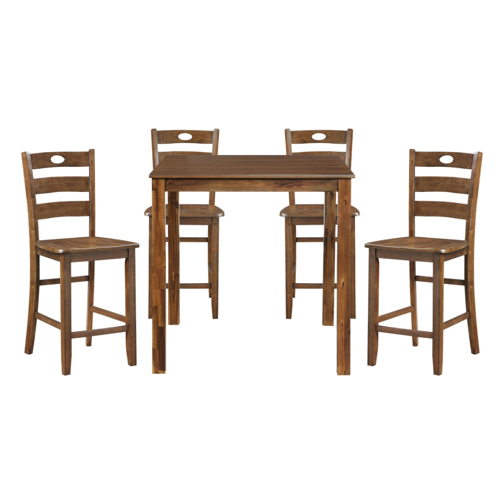 Tori 5 Piece Counter Height Dining Set Square Table and 4 Chairs Brown By Casagear Home BM314619