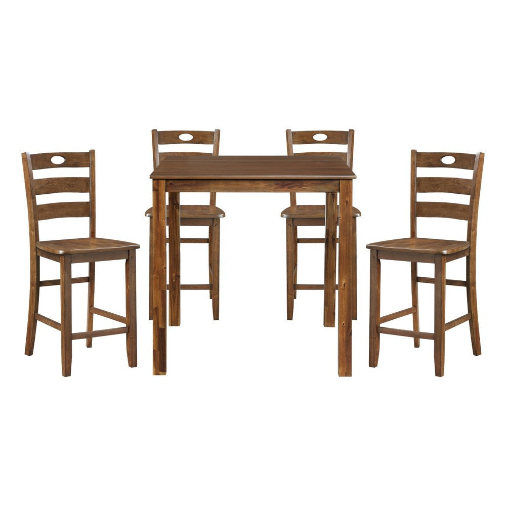 Tori 5 Piece Counter Height Dining Set, Square Table and 4 Chairs, Brown By Casagear Home