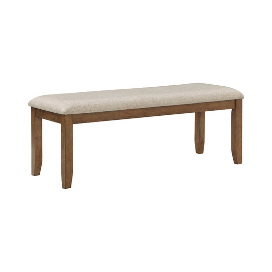 Nil 49 Inch Bench, Beige Polyester Upholstered Seat, Cherry Brown Wood By Casagear Home