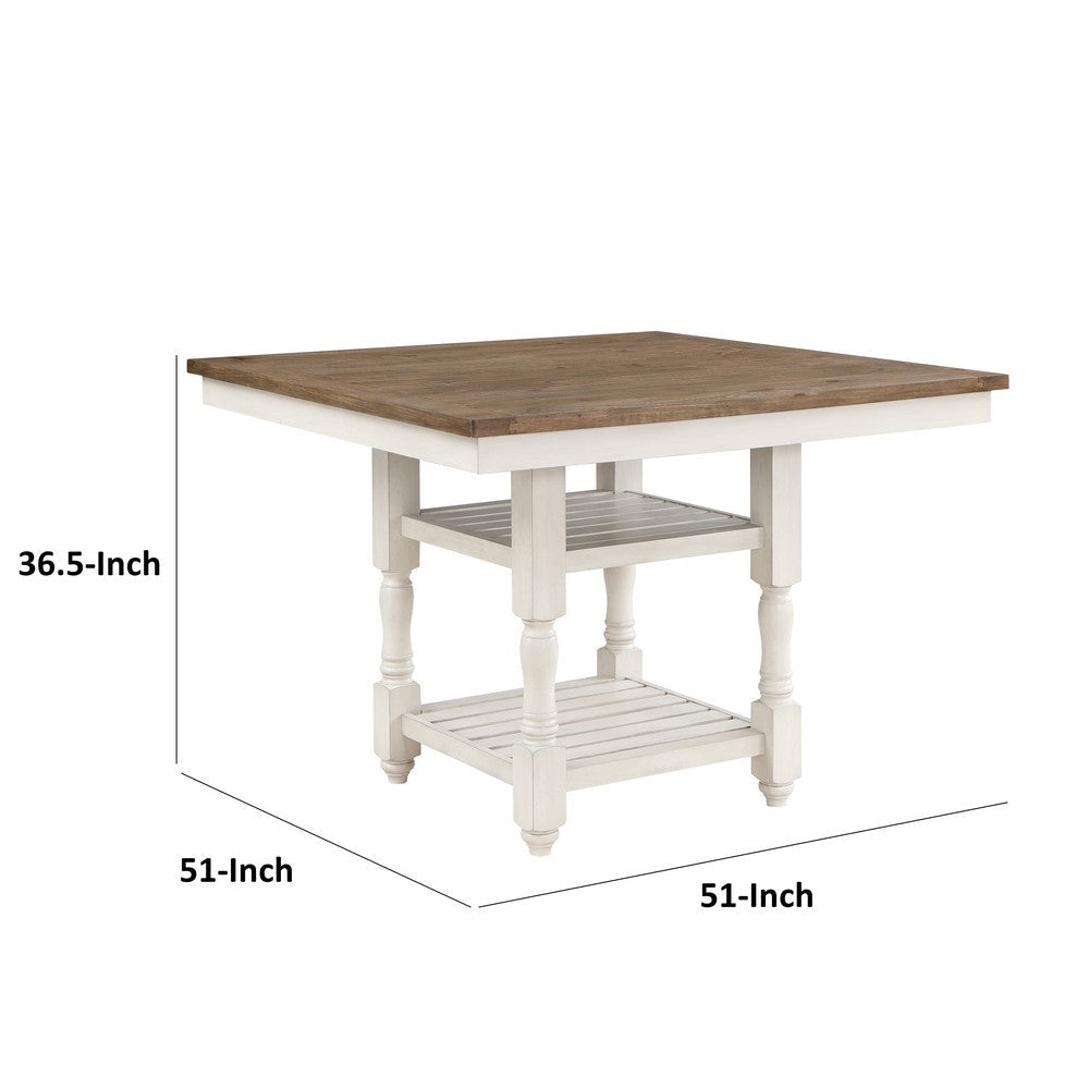 Will 37 Inch Counter Height Table Square Top 2 Shelves Brown White Wood By Casagear Home BM314626