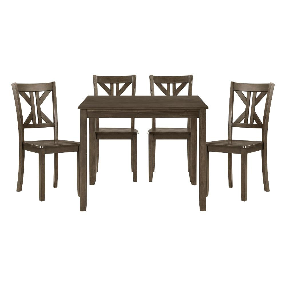 Ivy 5 Piece Dining Set Square Top Table 4 X Back Chairs Brown Solid Wood BM314627