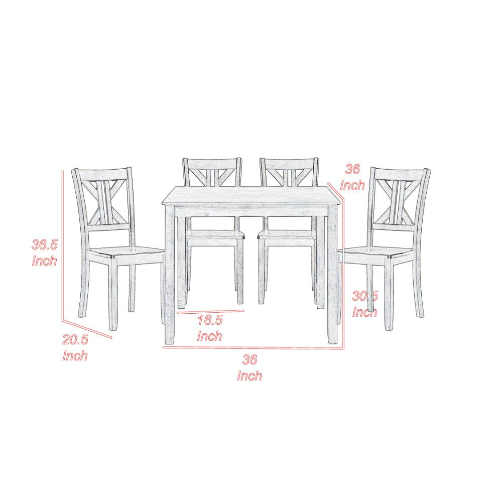 Ivy 5 Piece Dining Set Square Top Table 4 X Back Chairs Brown Solid Wood BM314627