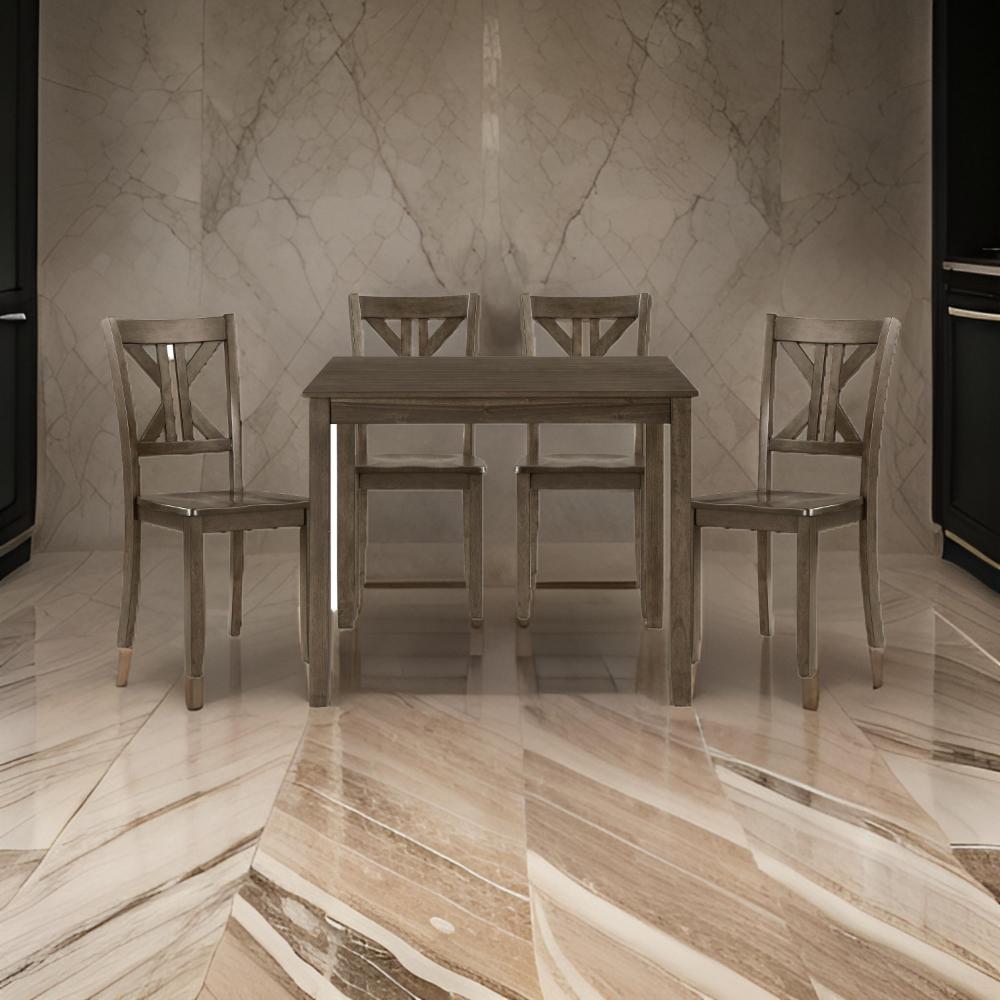 Ivy 5 Piece Dining Set Square Top Table 4 X Back Chairs Brown Solid Wood BM314627