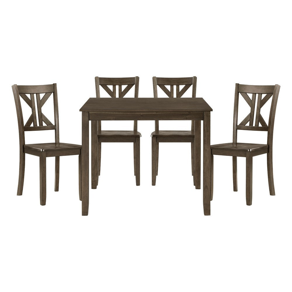 Ivy 5 Piece Dining Set Square Top Table 4 X Back Chairs Brown Solid Wood By Casagear Home BM314627