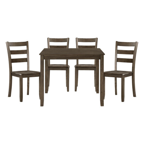 Isa 5 Piece Dining Set, Square Top, 4 Slat Back Chairs, Brown Solid Wood  By Casagear Home