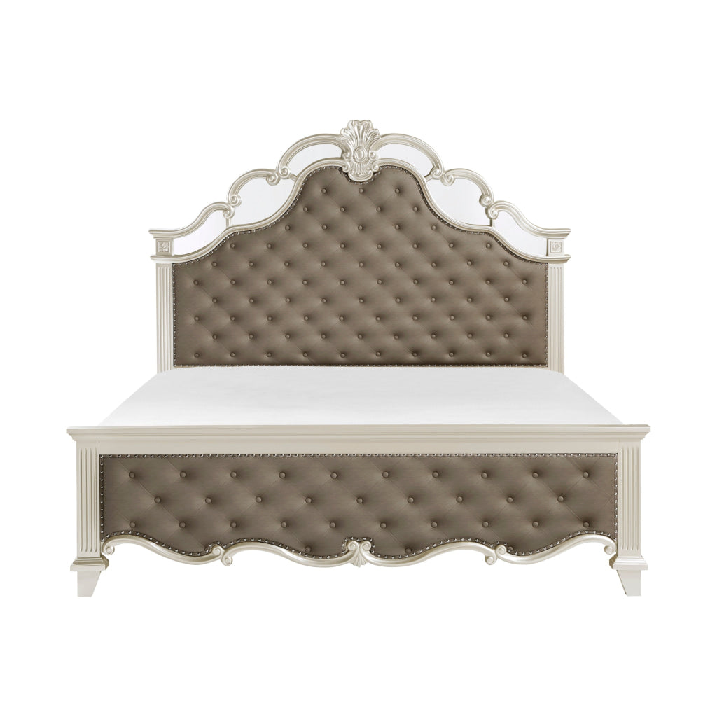 Xeni Queen Bed Button Tufted Vegan Faux Leather Upholstery Champagne By Casagear Home BM314634