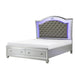 Piros Queen Platform Bed Faux Leather Upholstery LED Mirror Trim Silver By Casagear Home BM314635