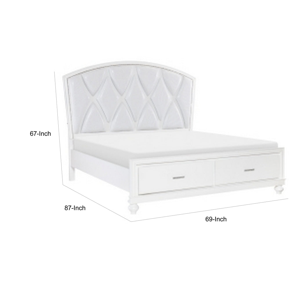 Russ Queen Platform Bed LED Accents Silver Faux Leather Upholstery White By Casagear Home BM314636