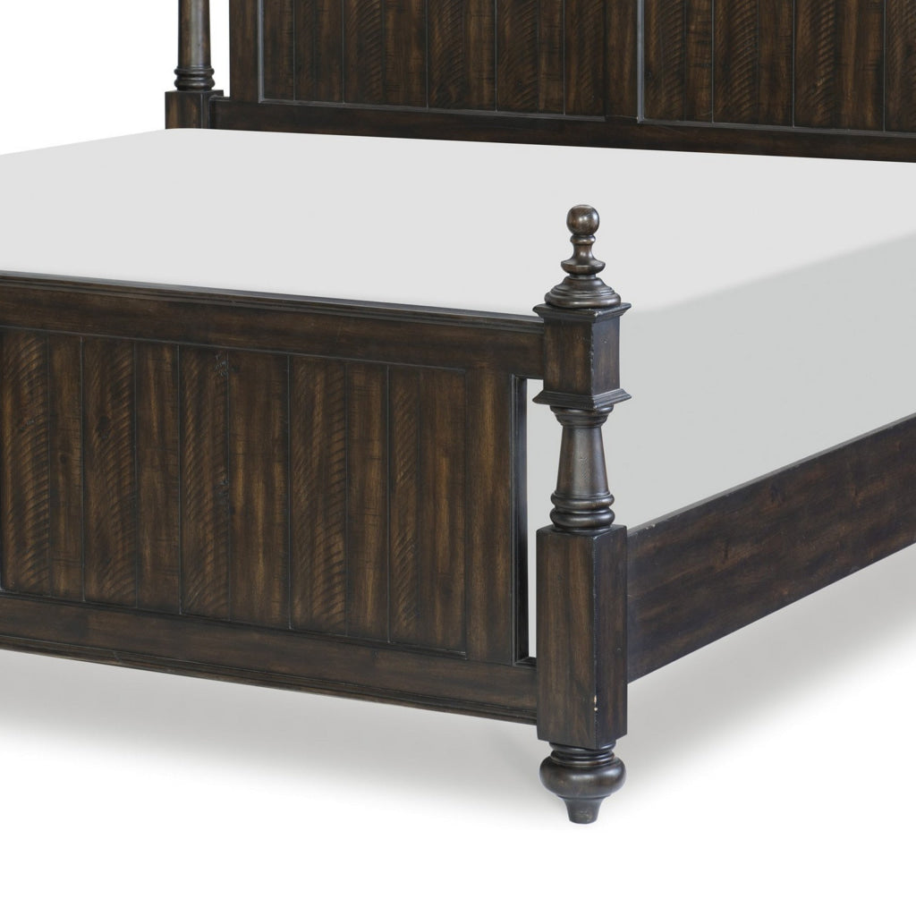 Berey Queen Bed Classical Column Pilasters Driftwood Dark Brown Finish By Casagear Home BM314639